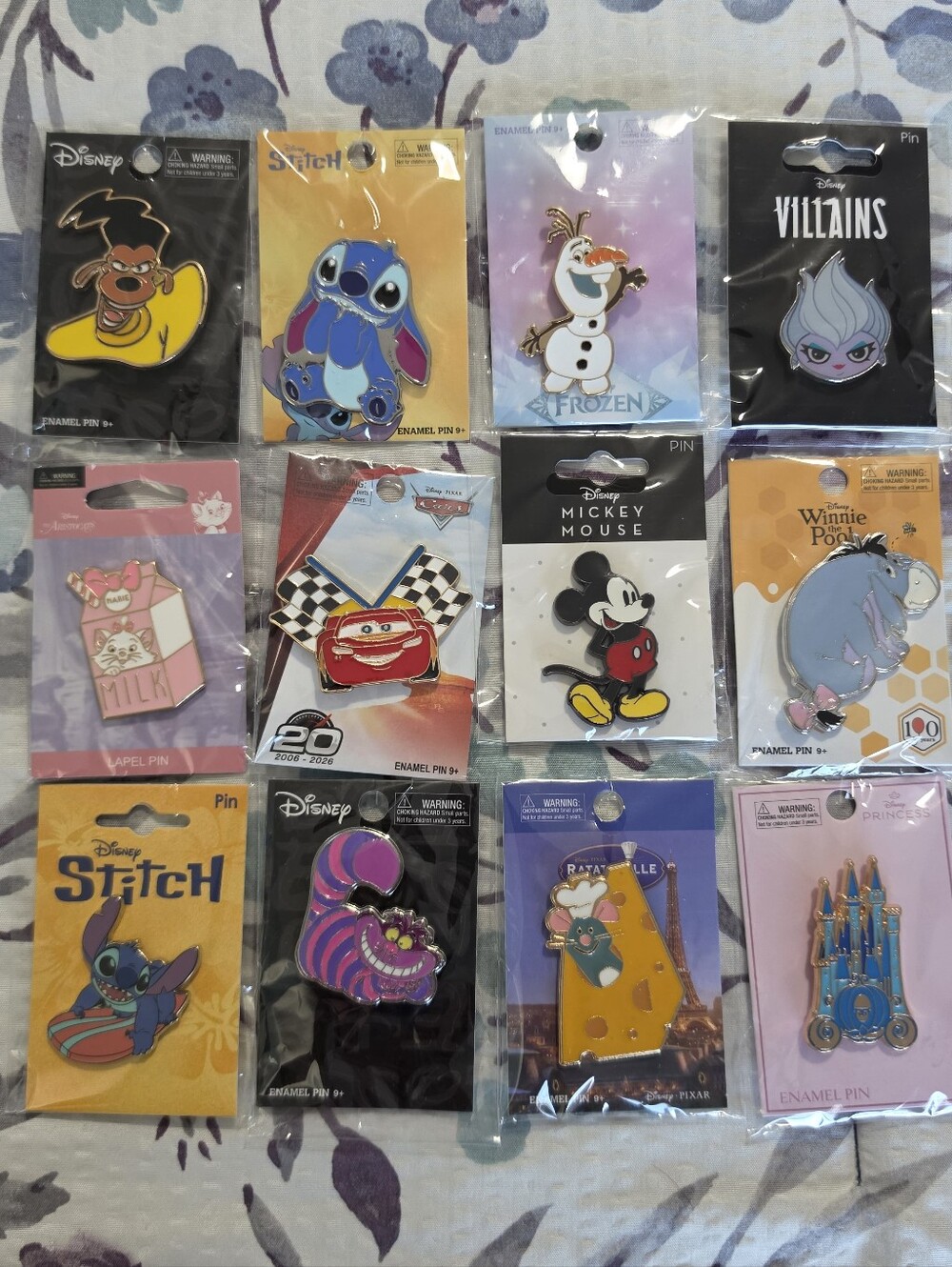 HUGE 2026 Disney Pins Set of 12, MARIE/STITCH/POWERLINE/REMY/OLAF/MICKEY/EEYORE!